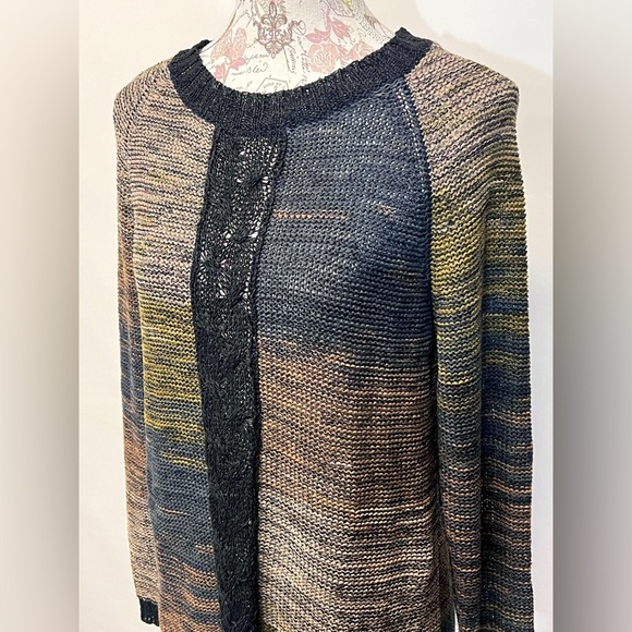 CURIO NY‎ Black and taupe blended open knit sweater size L - Picture 1 of 13